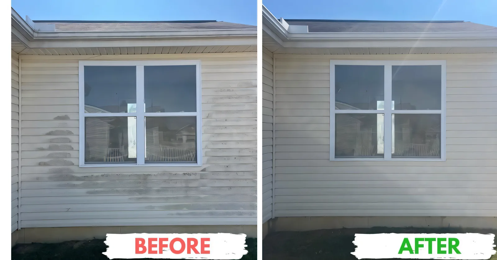 Side-by-side before and after: siding transformed by Stoltz soft house wash